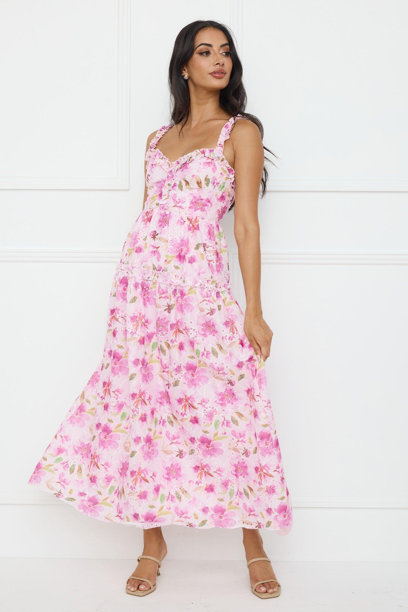 Ballet Bloom Embroidered Maxi Dress Pink Product Image