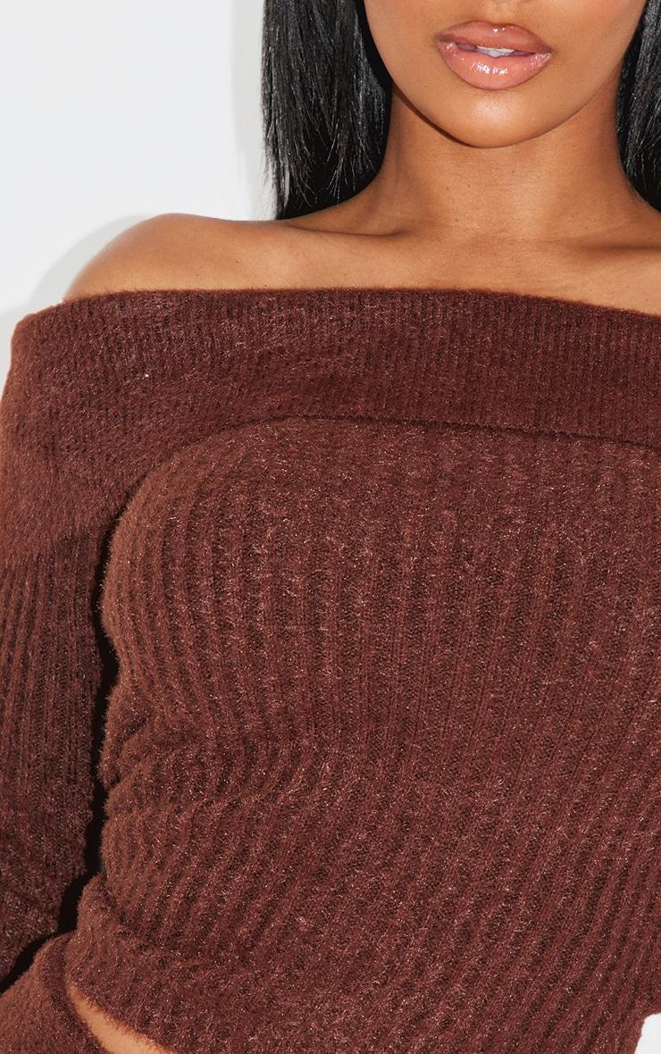 Shape Brown Fold Over Rib Knit Top Product Image