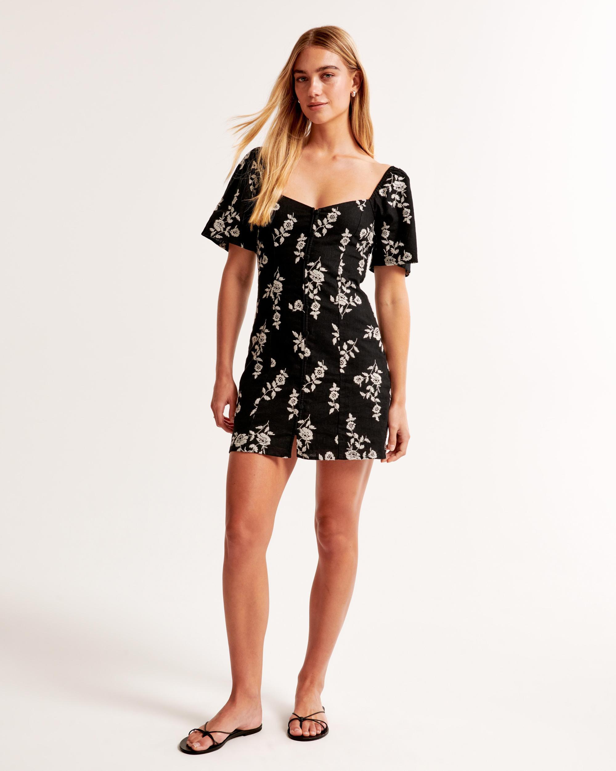 Linen-Blend Button-Through Mini Dress Product Image