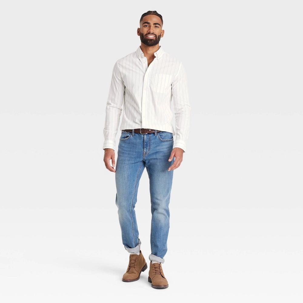 Men's Long Sleeve Button-Down Shirt - Goodfellow & Co™ Ivory S: Slim Fit, Plaid Poplin, Front Pocket Product Image