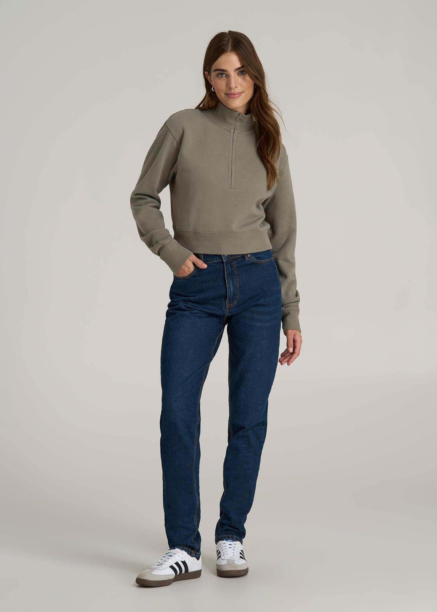 Wearever 2.0 Fleece Half-Zip Cropped Sweatshirt for Tall Women in Camper Green Female Product Image