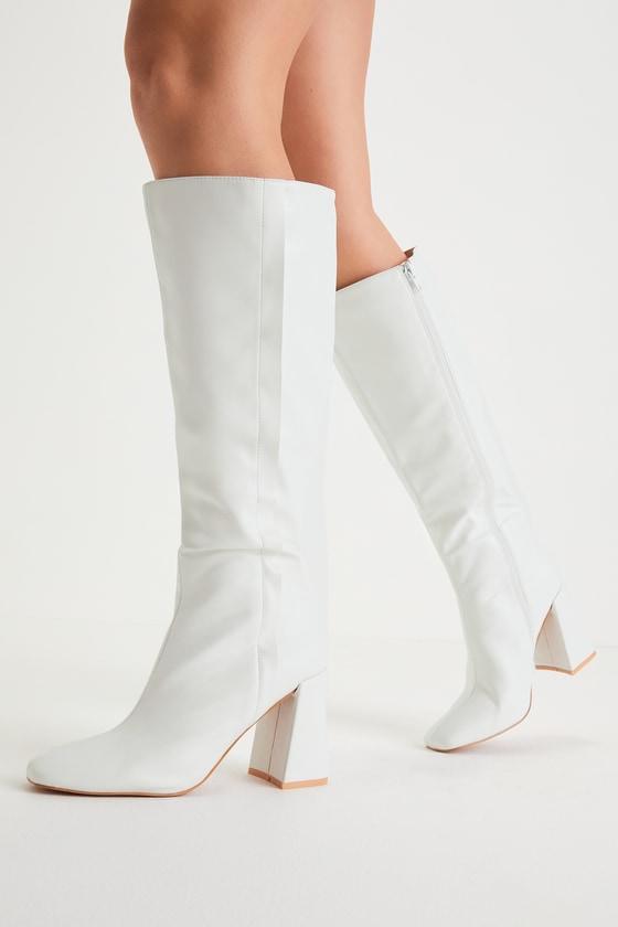 Magnolia White Square Toe Knee-High Boots Product Image