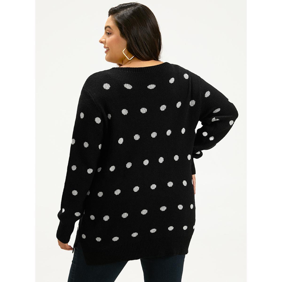 Plus Size Supersoft Essentials Polka Dot Split Side Cardigan Black Women Casual Loose Long Sleeve Dailywear Cardigans BloomChic 28/5X Product Image