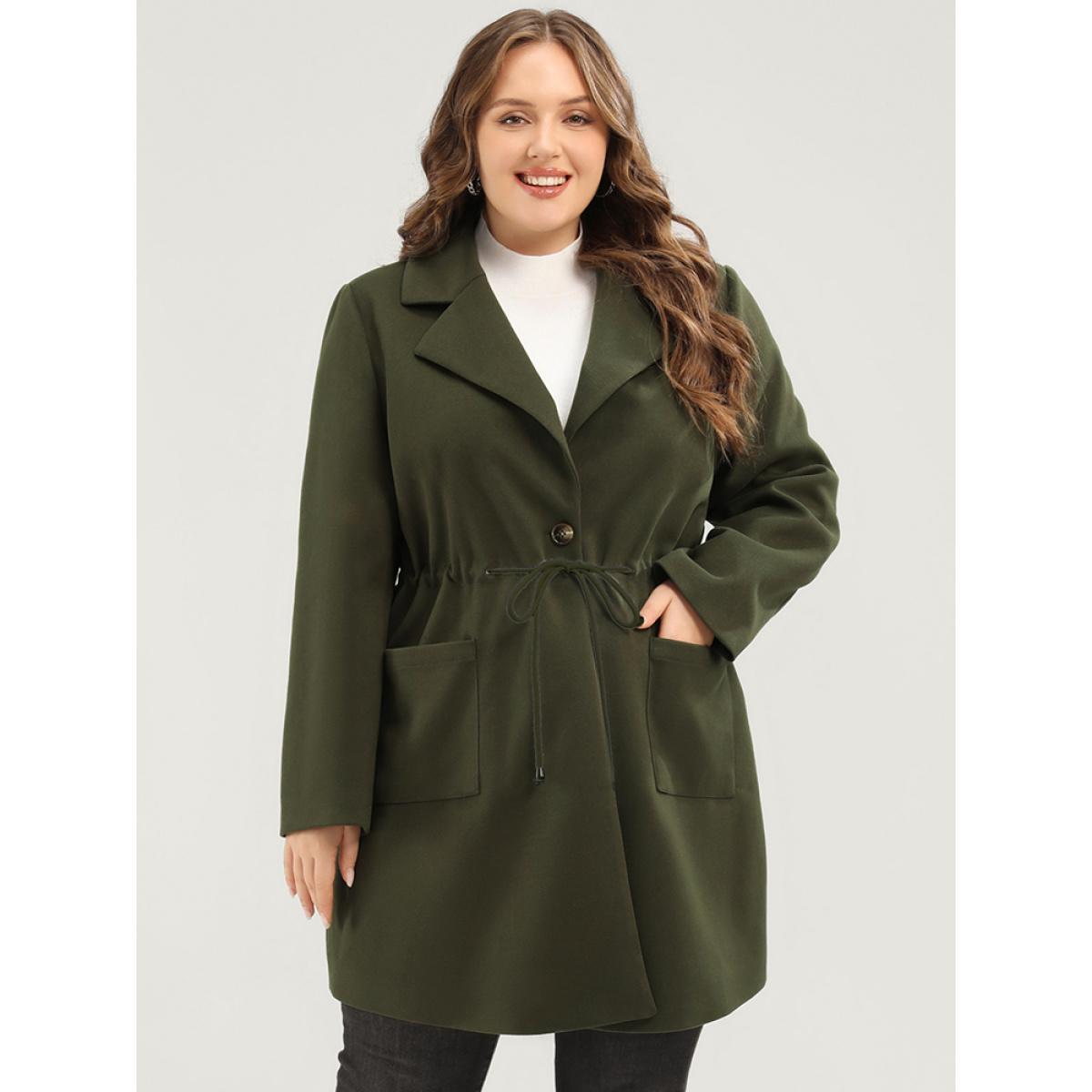 Plus Size Solid Button Up Pocket Drawstring Shirt Collar Coat Women ArmyGreen Casual Ladies Dailywear Winter Coats BloomChic 22-24/3X Product Image