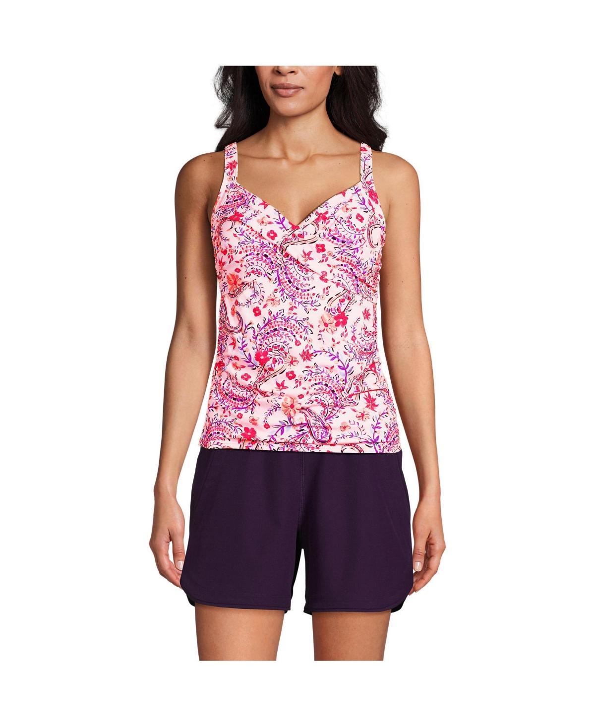 Lands End Womens V-Neck Wrap Underwire Tankini Swimsuit Top - Deep sea Product Image