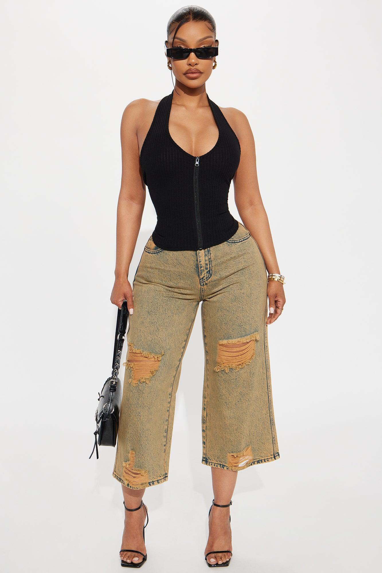 Jessi Ribbed Halter Top - Black Product Image