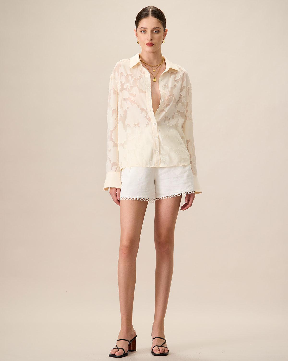 Women's Apricot Jacquard Long Sleeve Shirt Female Product Image