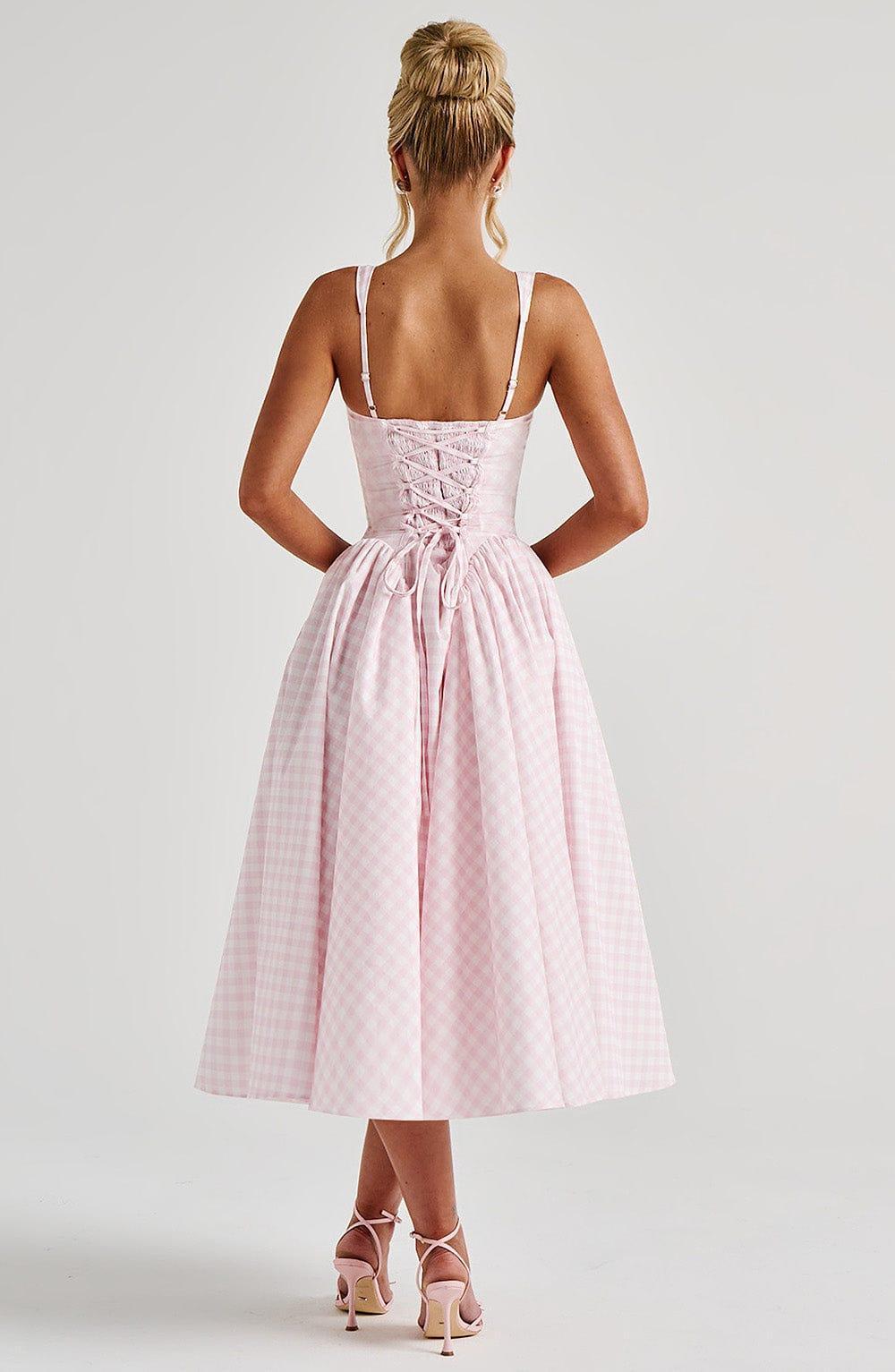 Sherrie Midi Dress - Blush Gingham Product Image