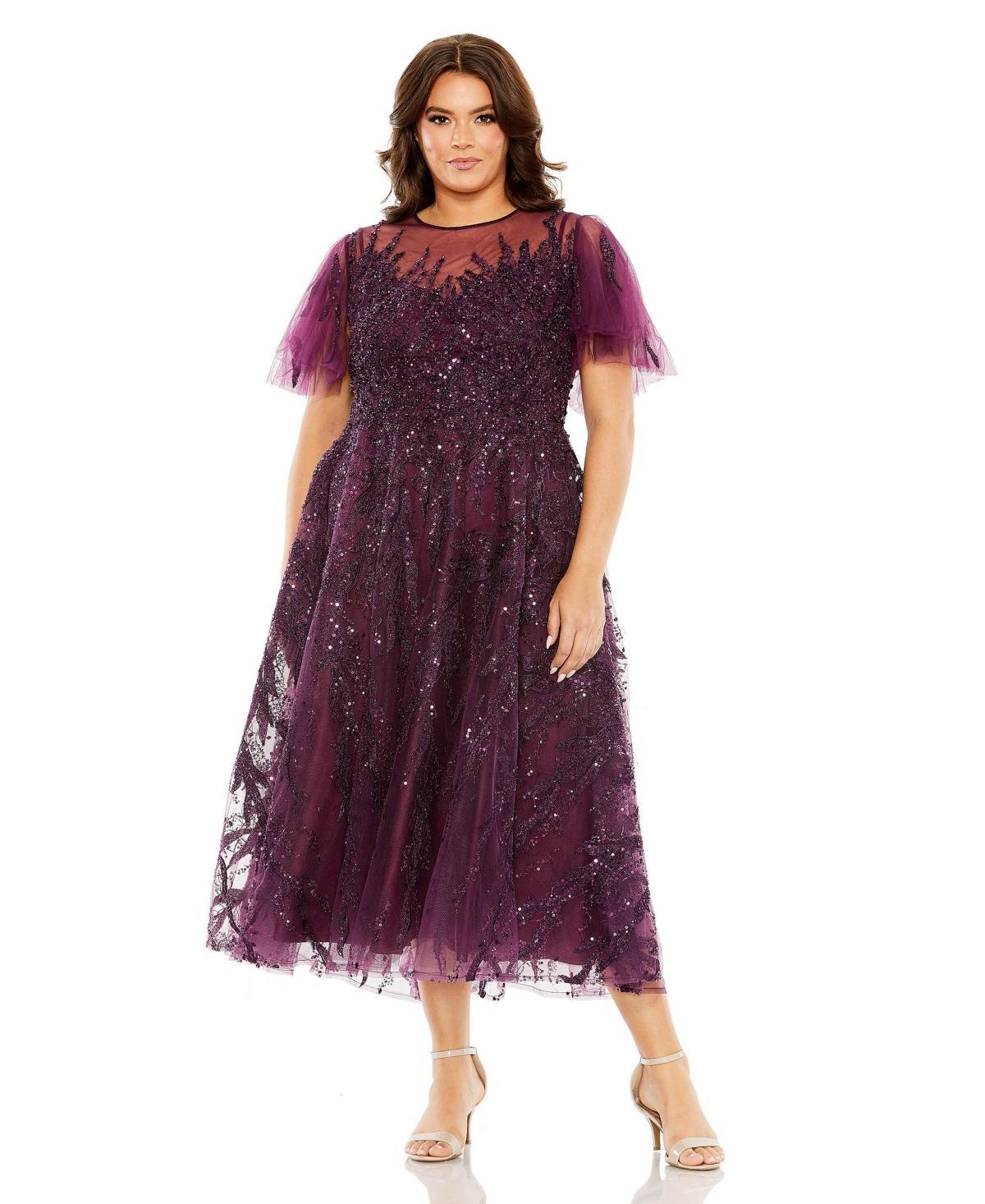 Womens Flutter-Sleeve Embellished Dress Product Image