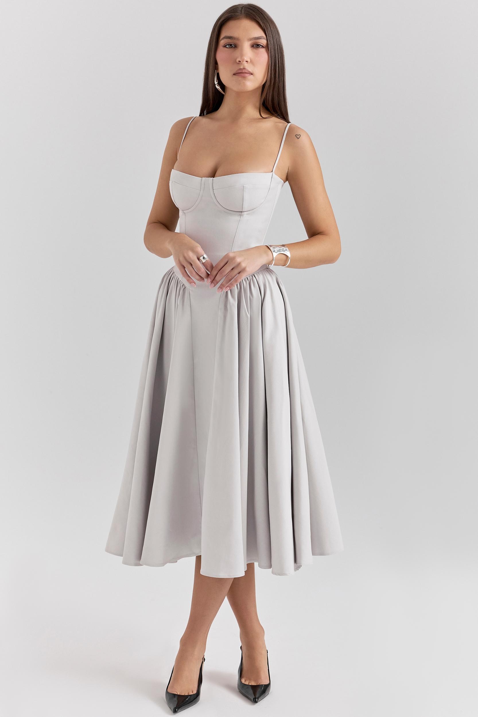 Samaria  dove grey corset midi dress Product Image