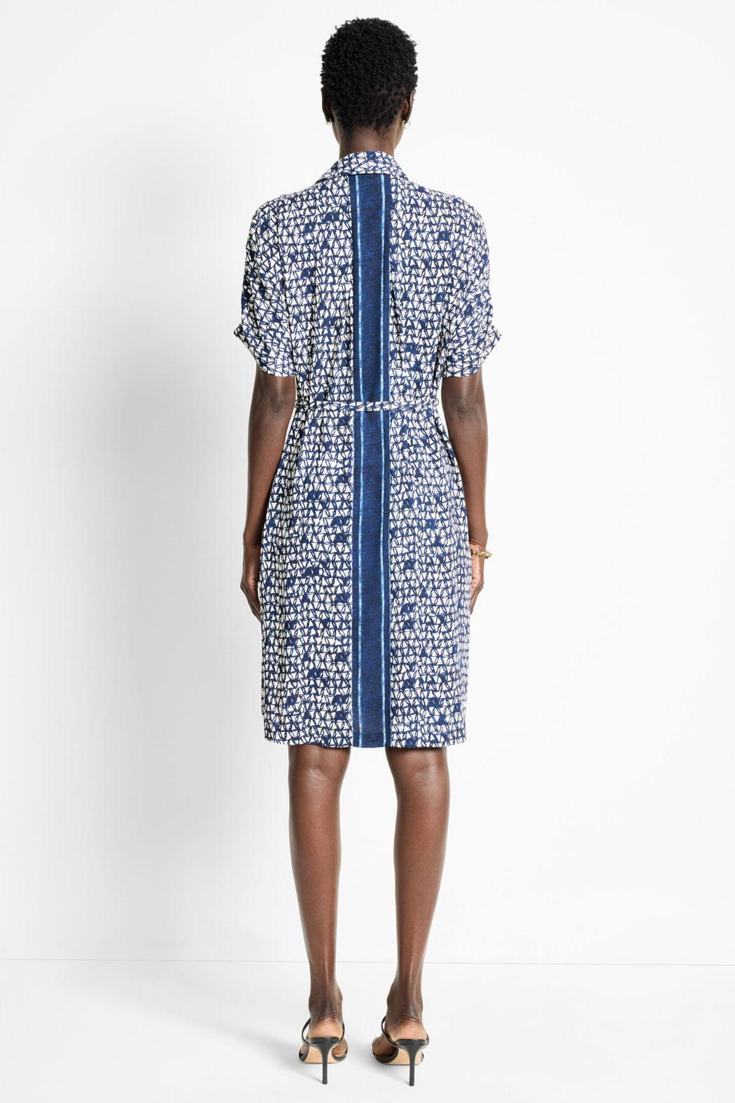 Etched Angles Belted Devon Dress - Indigo Mutli Product Image