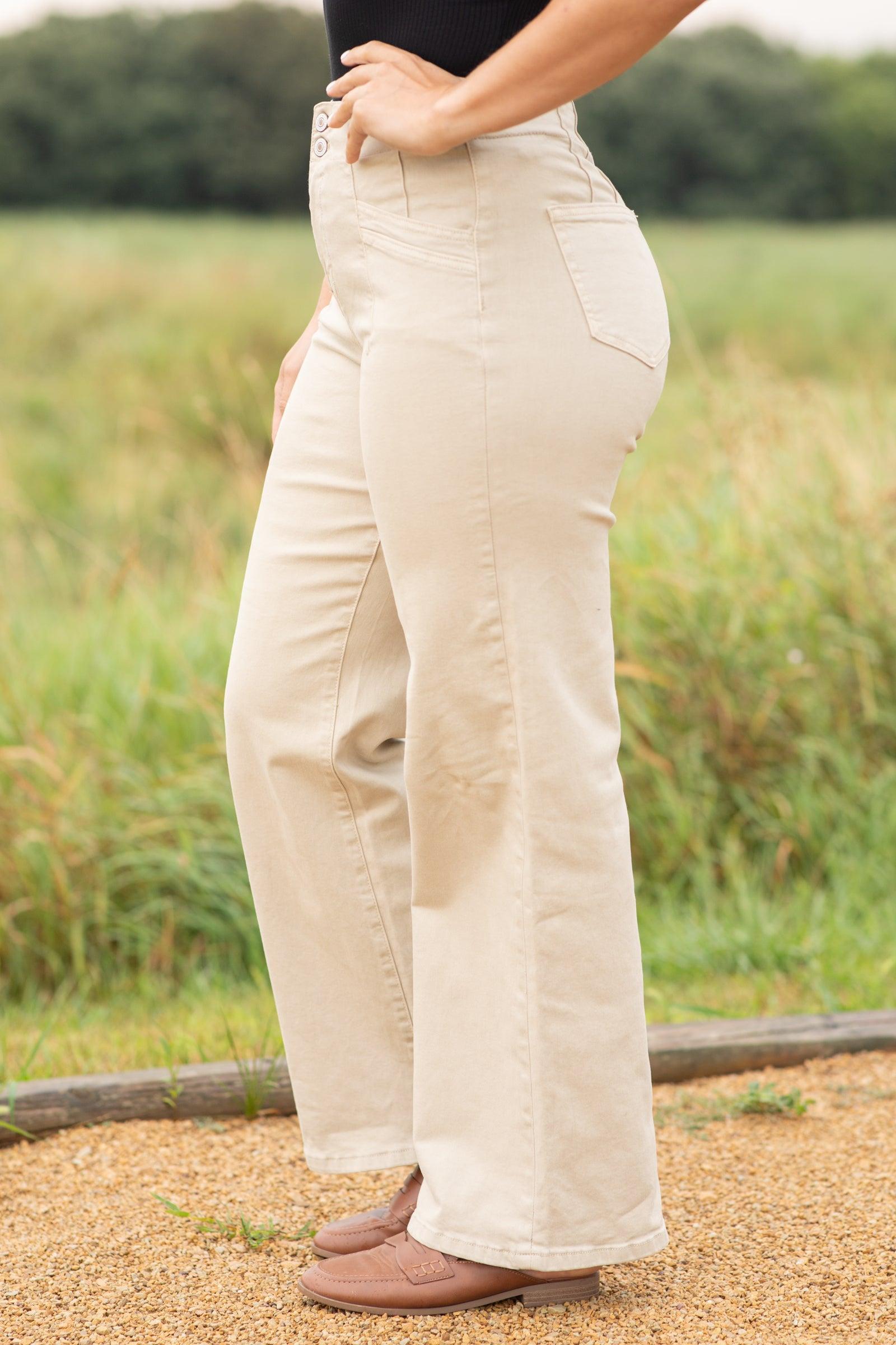 Mica Khaki High-Rise Wide Leg Pant Product Image