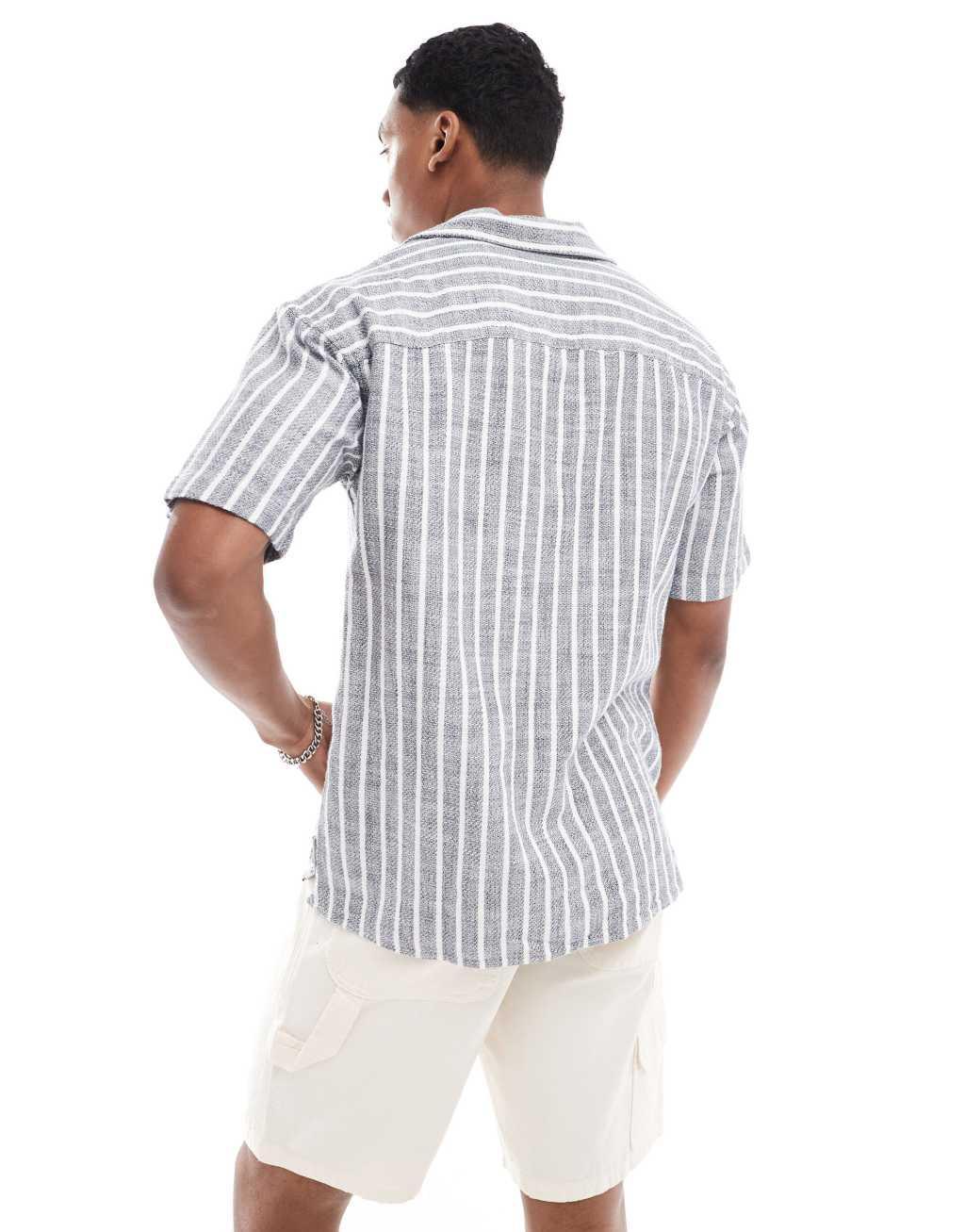 Jack & Jones oversized textured shirt in blue stripe  Product Image