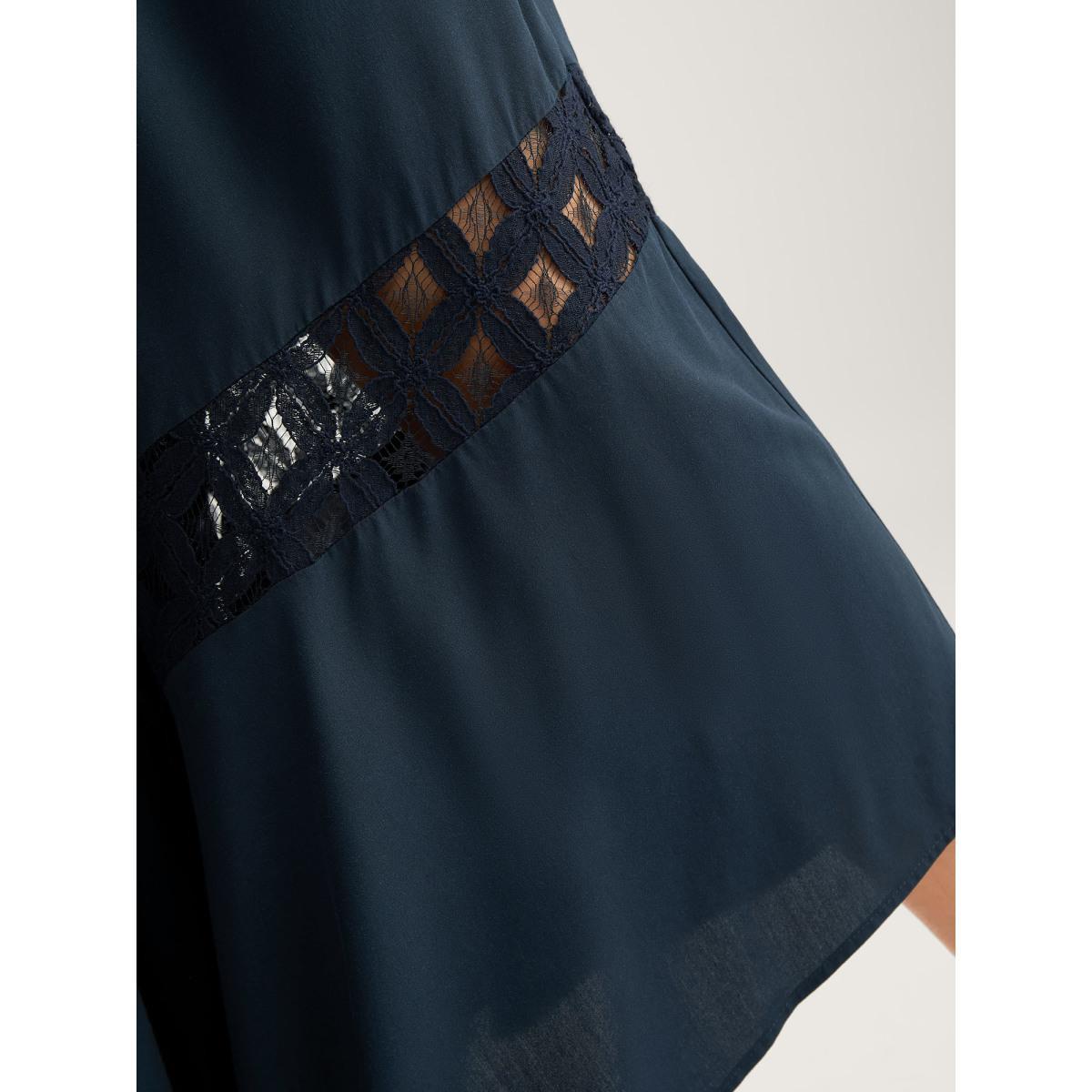 Plus Size Sheer Lace Trim Flared Drawstring Pants Women Indigo Casual Wide Leg Mid Rise Everyday-Casual Pants BloomChic 12/L Product Image