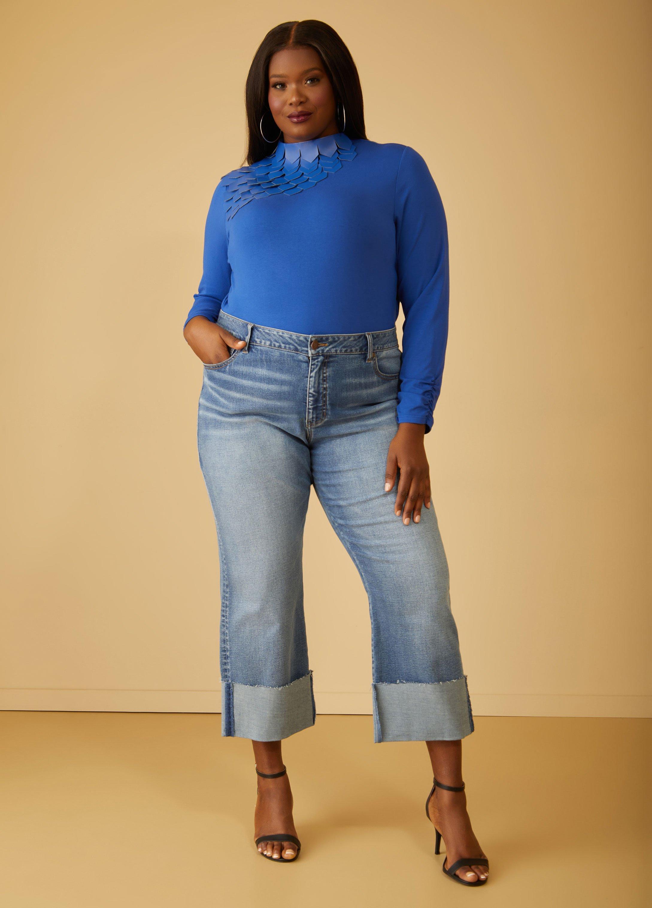 Faux Leather Embellished Knit Top Product Image