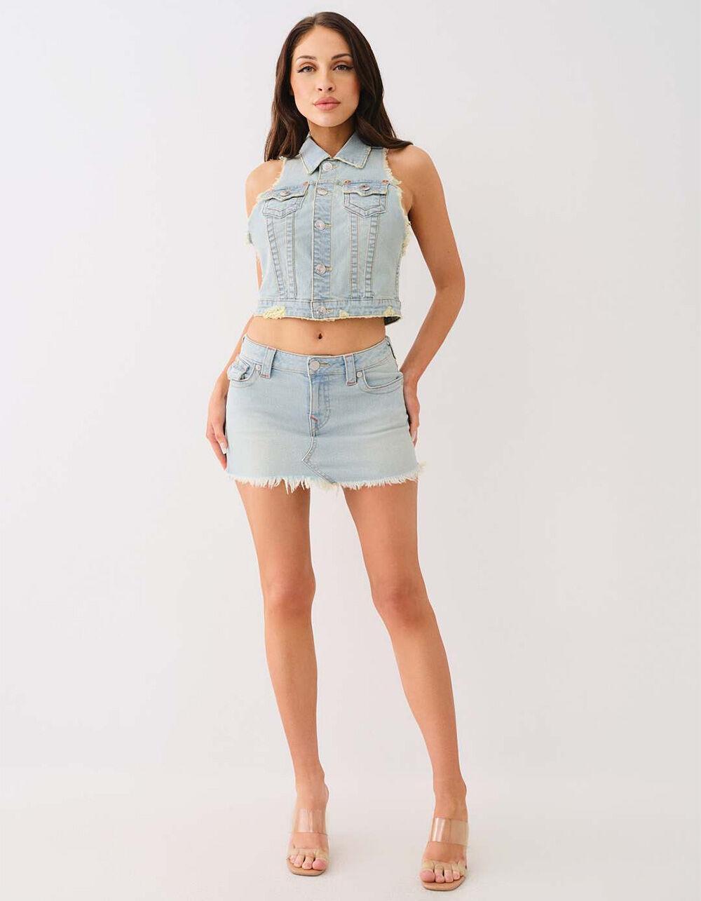 TRUE RELIGION Sadie Frayed Womens Mini Skirt - LIGHT WASH Product Image