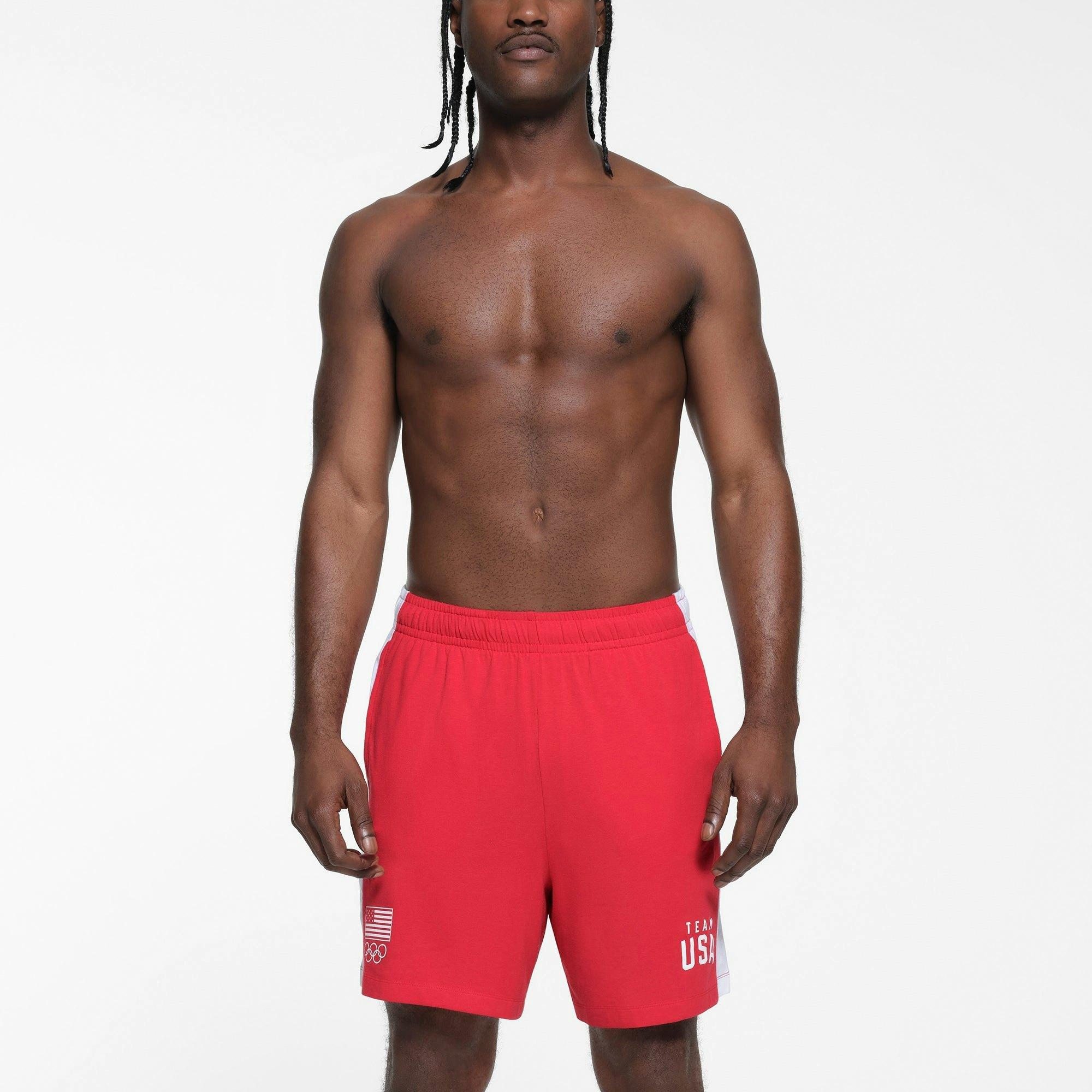 SKIMS FOR TEAM USA JERSEY SLEEP MENS OLYMPIC SHORT | RED Product Image