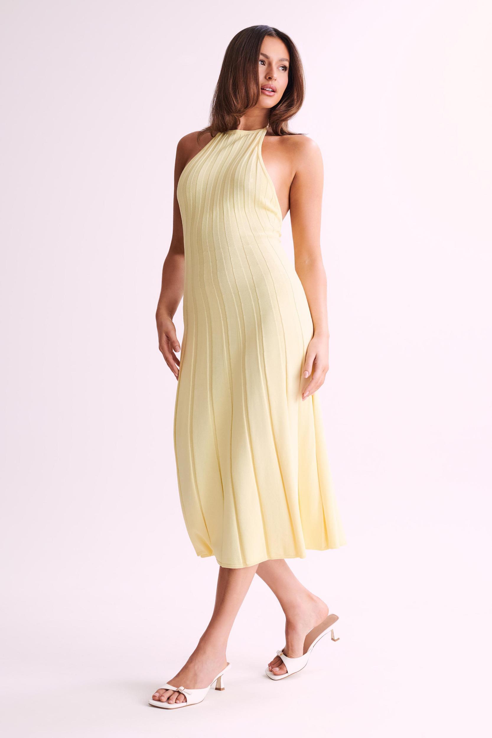 Adrienne Halter Neck Midi Dress - Lemon Product Image