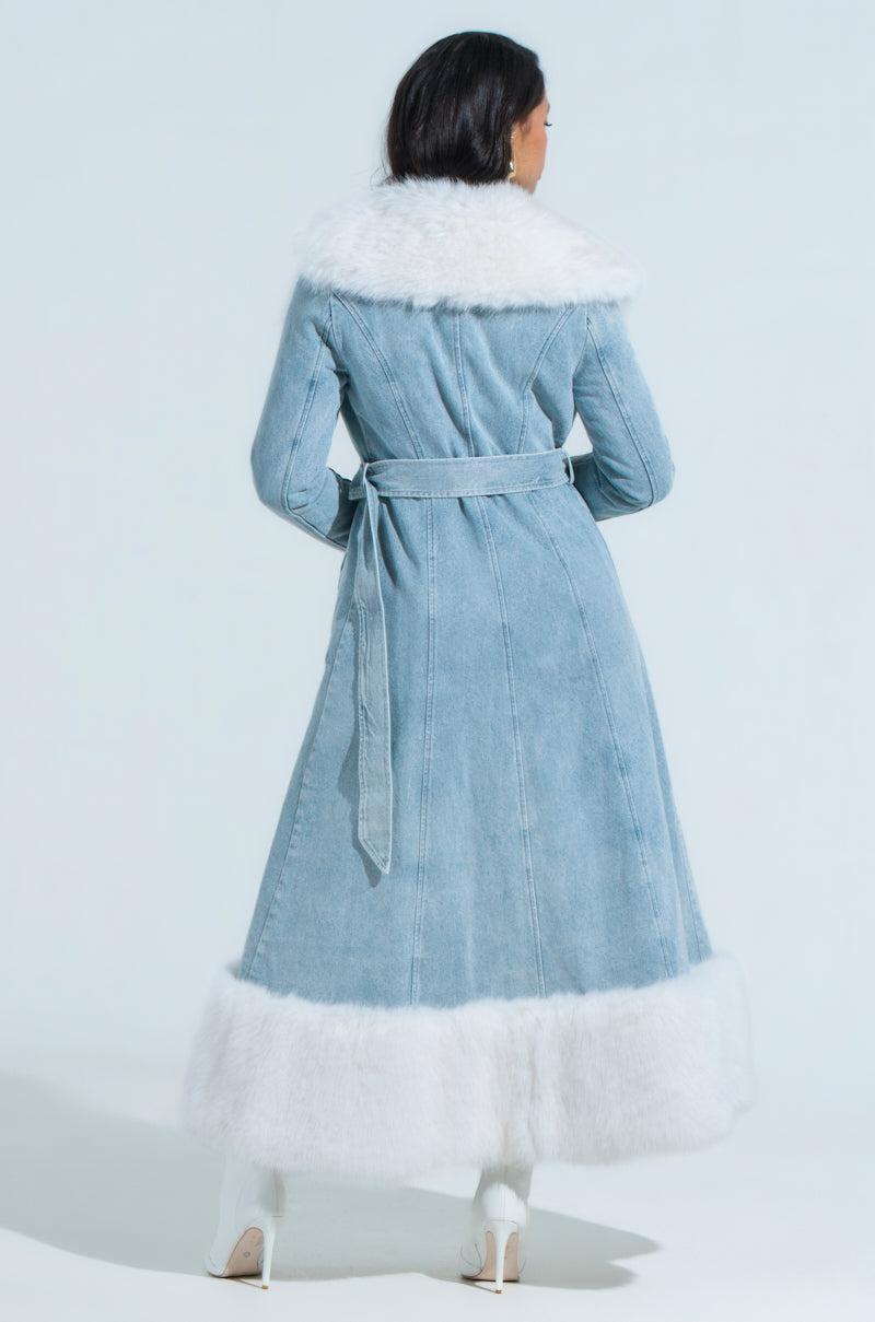 VIVIAN FUR TRIM COAT IN DENIM Product Image