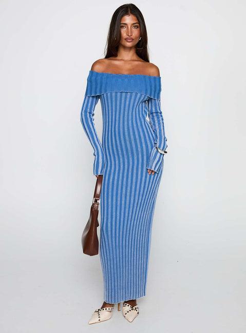 Mariska Long Sleeve Rib Maxi Dress Blue Product Image