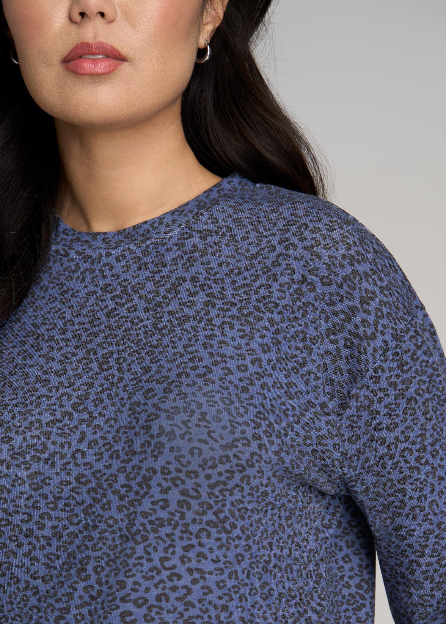 Cozy Lounge Crewneck for Tall Women in Navy Leopard Product Image