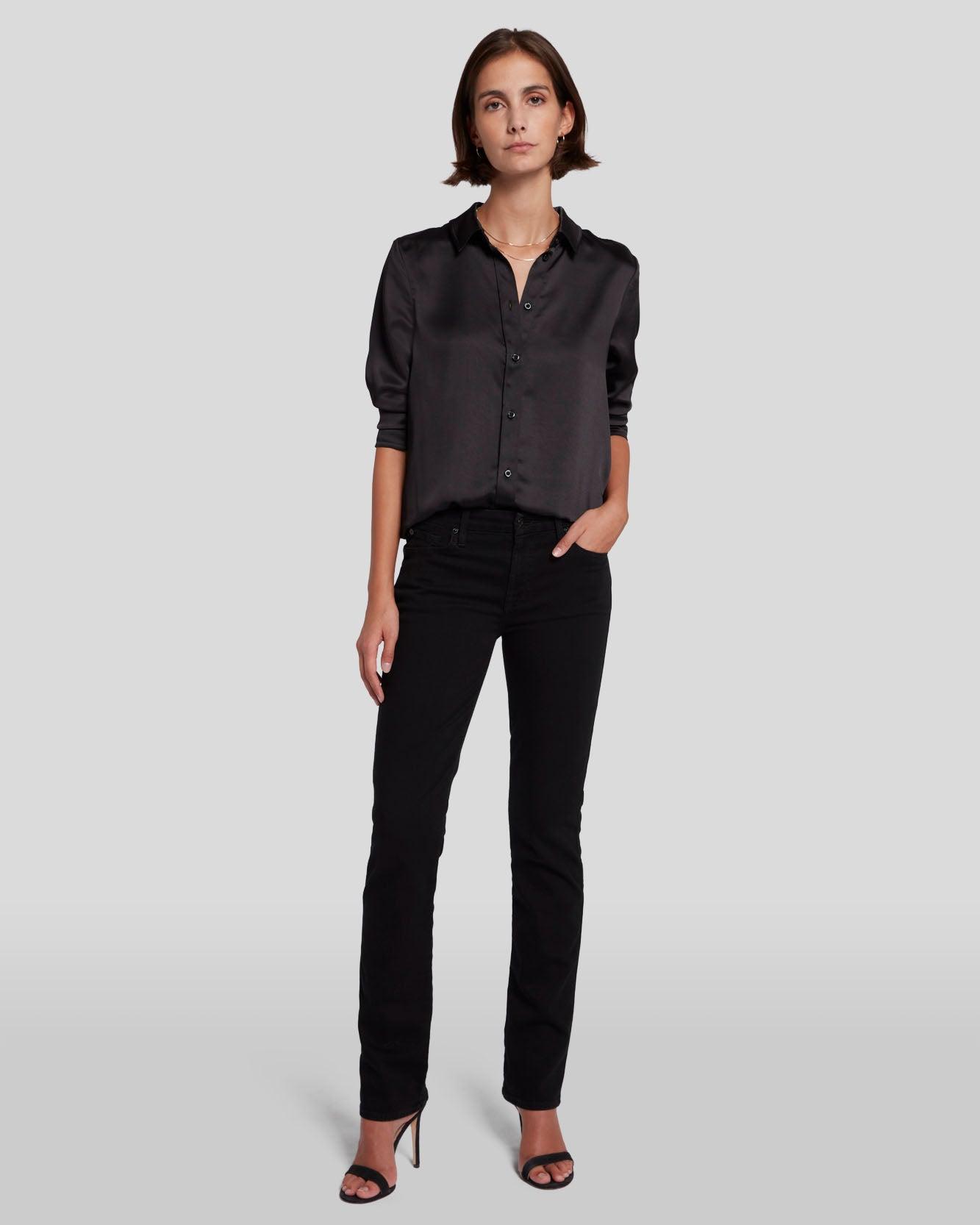 7 For All Mankind Kimmie Mid Rise Straight Jeans in Rinse Black Product Image