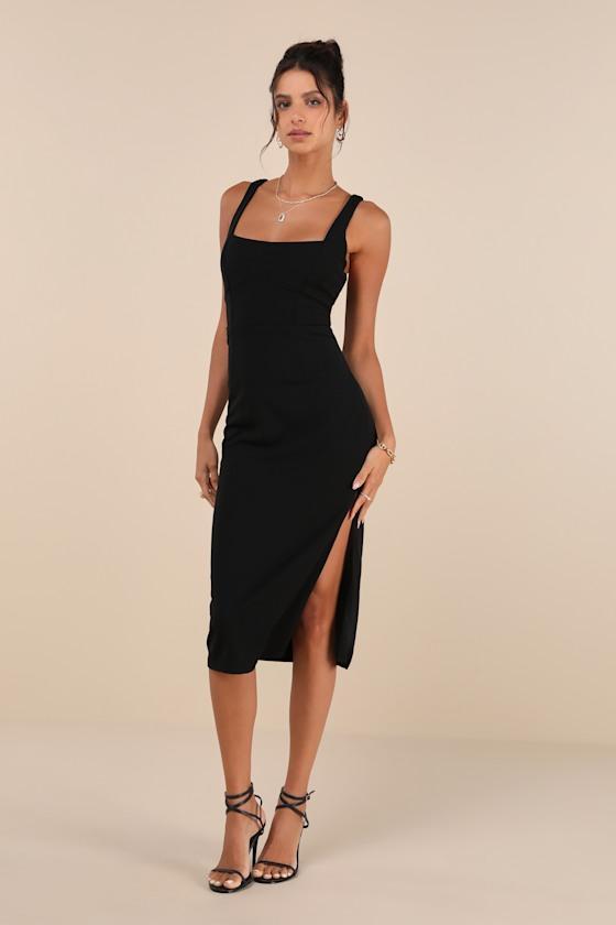 Vibrant Allure Black Square Neck Sleeveless Bodycon Midi Dress Product Image