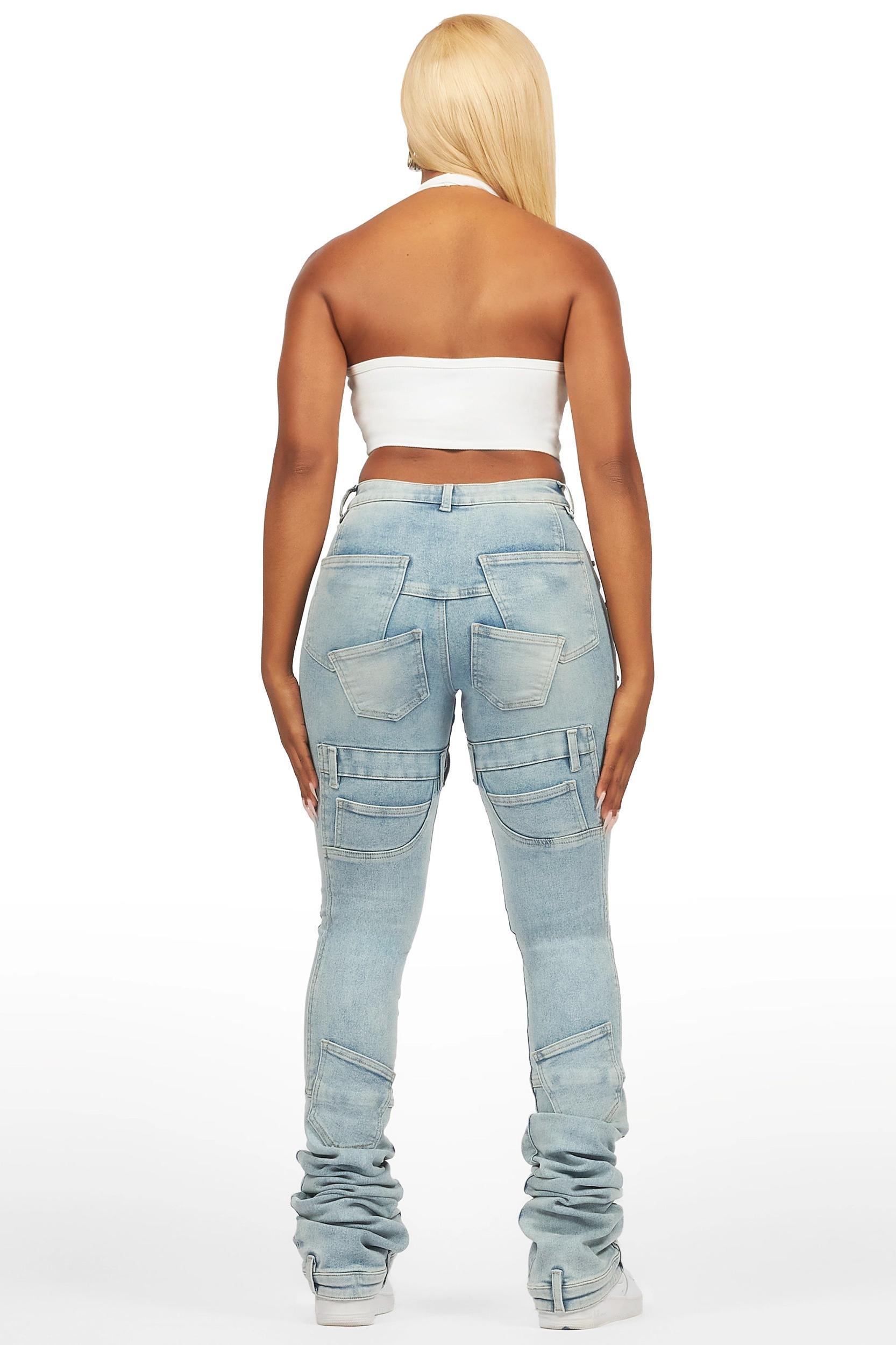 Vicky Light Wash Rhinestone Super Stacked Jean Female Product Image