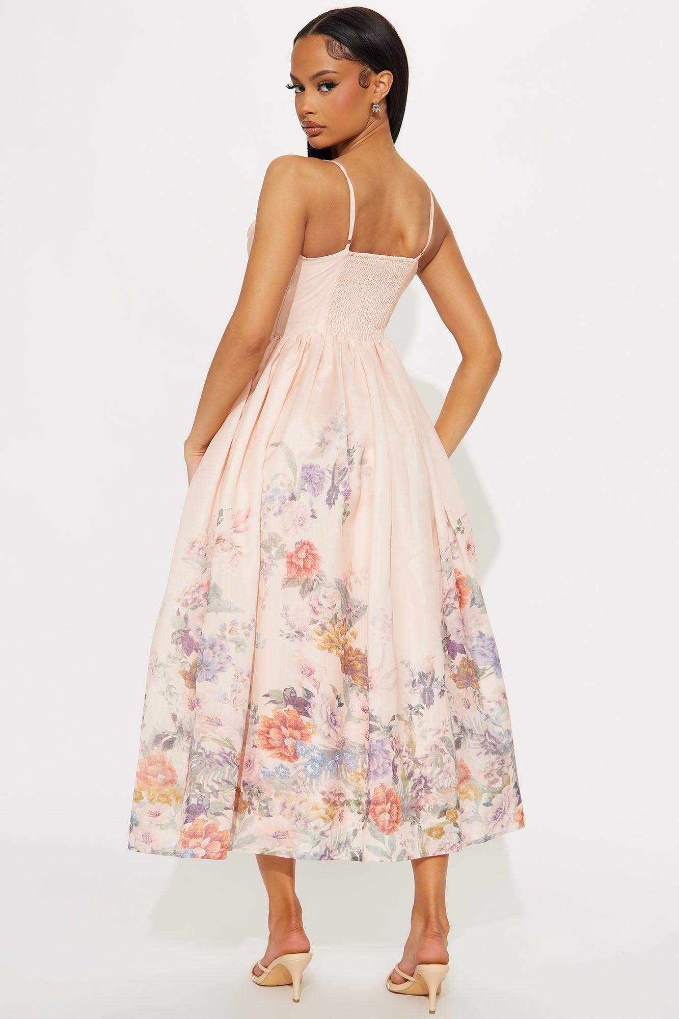Living A Dream Floral Midi Dress - Peach/combo Product Image