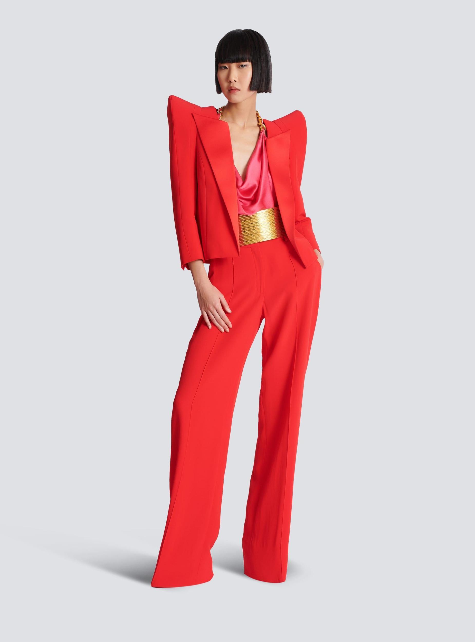 Cropped crepe jacket with structured shoulders Product Image