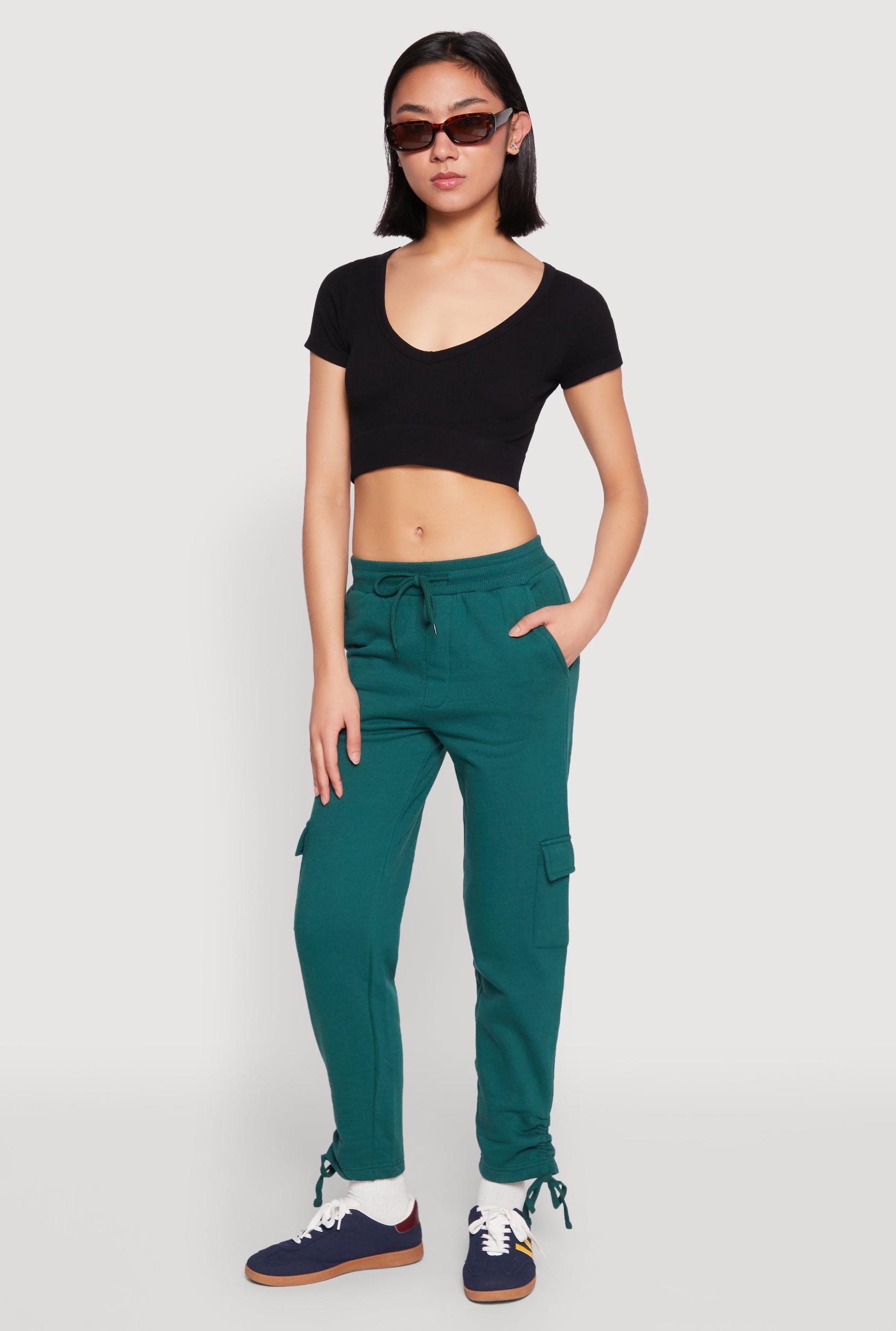 Womens Fleece Ruched Hem Cargo Sweatpants Product Image