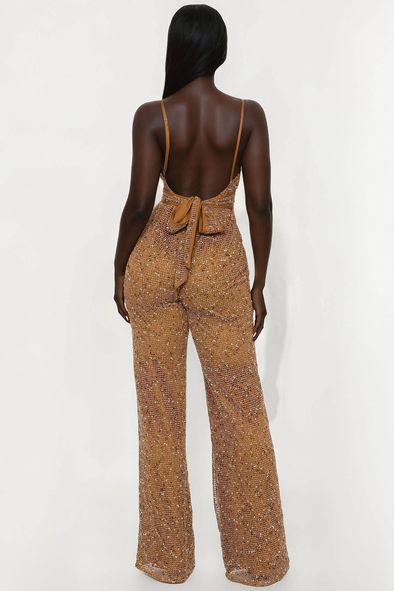 Lost In You Crochet Wide Leg Jumpsuit - Mocha/combo Product Image