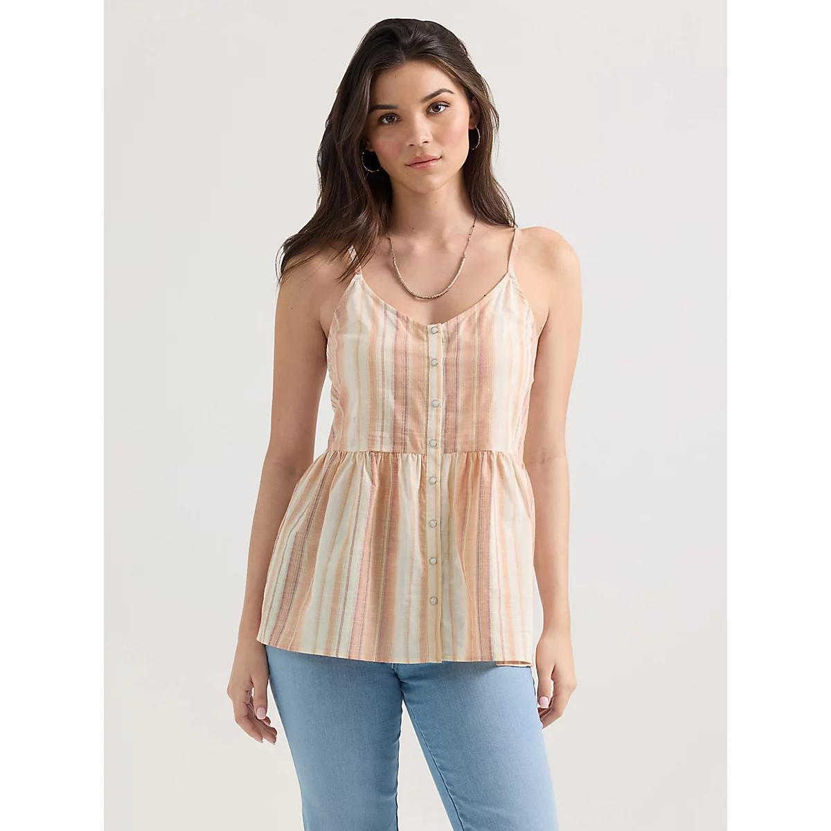 Women's Wrangler Snap Front Peplum Tank in Sandy Stripe Product Image