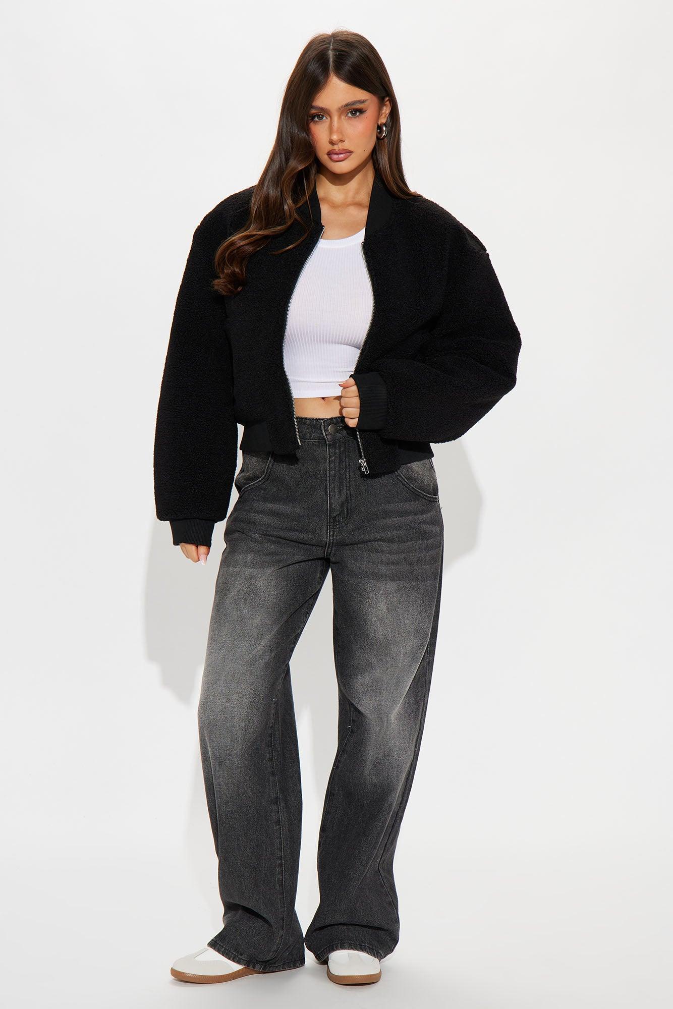 Get Even Sherpa Bomber Jacket - Black Product Image