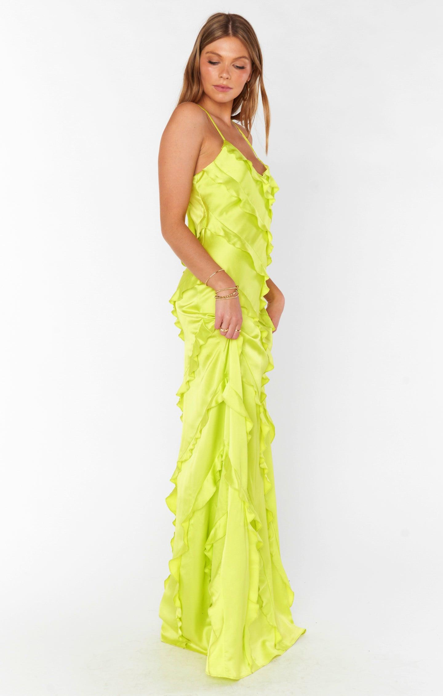 Romance Ruffle Dress ~ Citrine Luxe Satin Product Image