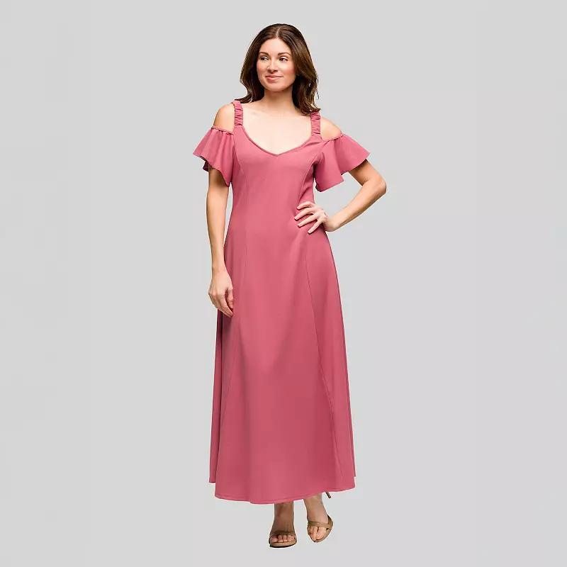 Women's 24Seven Comfort Apparel Cold Shoulder Ruffle Sleeve A-Line Maxi Dress, Size: 1XL, Blue Product Image
