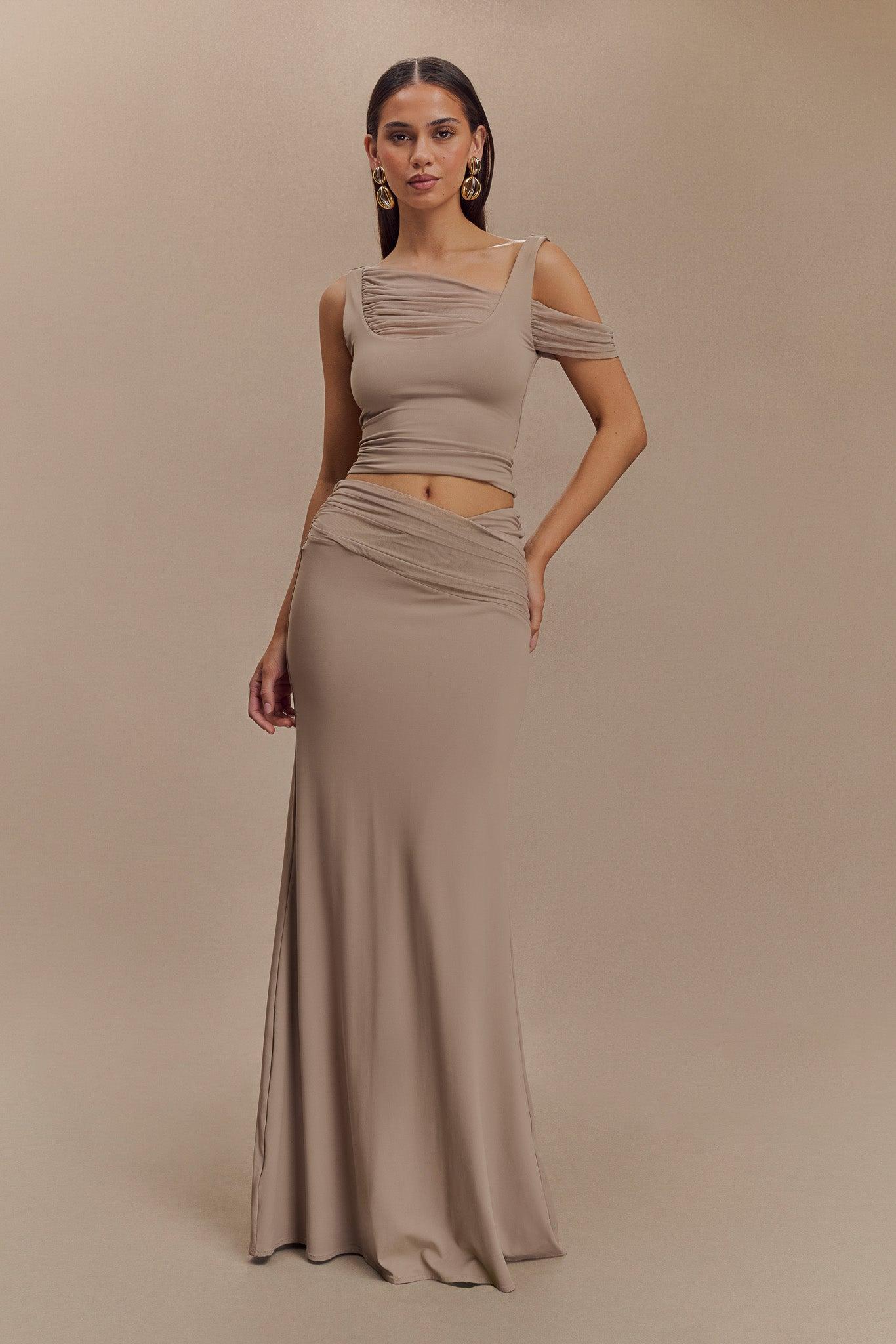 Jules Recycled Nylon And Mesh Maxi Skirt - Taupe Product Image