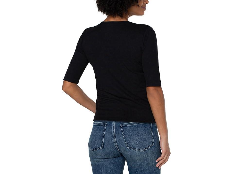 Liverpool Los Angeles V Neck Rib Knit Elbow Sleeve Tee Product Image