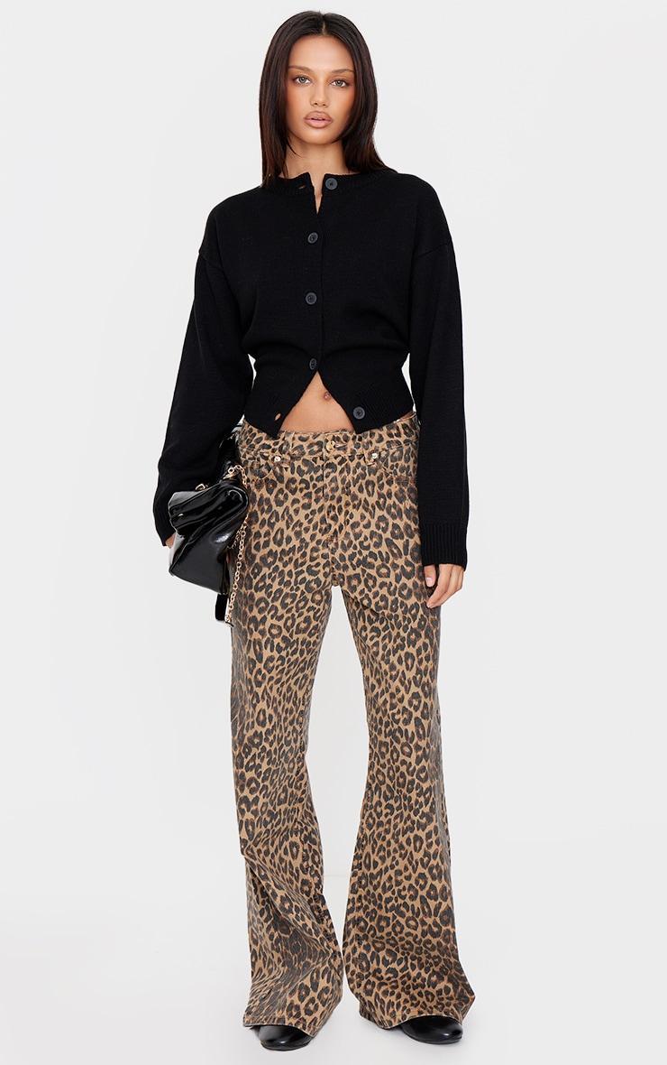 Brown Leopard Print Low Waist Jeans Product Image