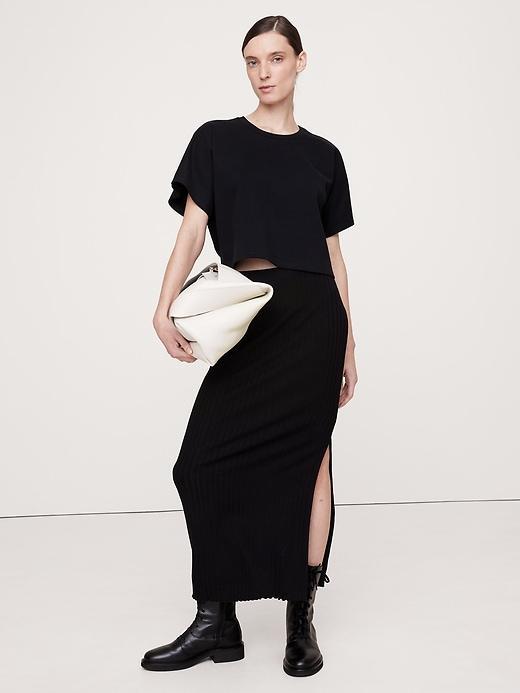 Wide Ribbed Knit Maxi Skirt Product Image