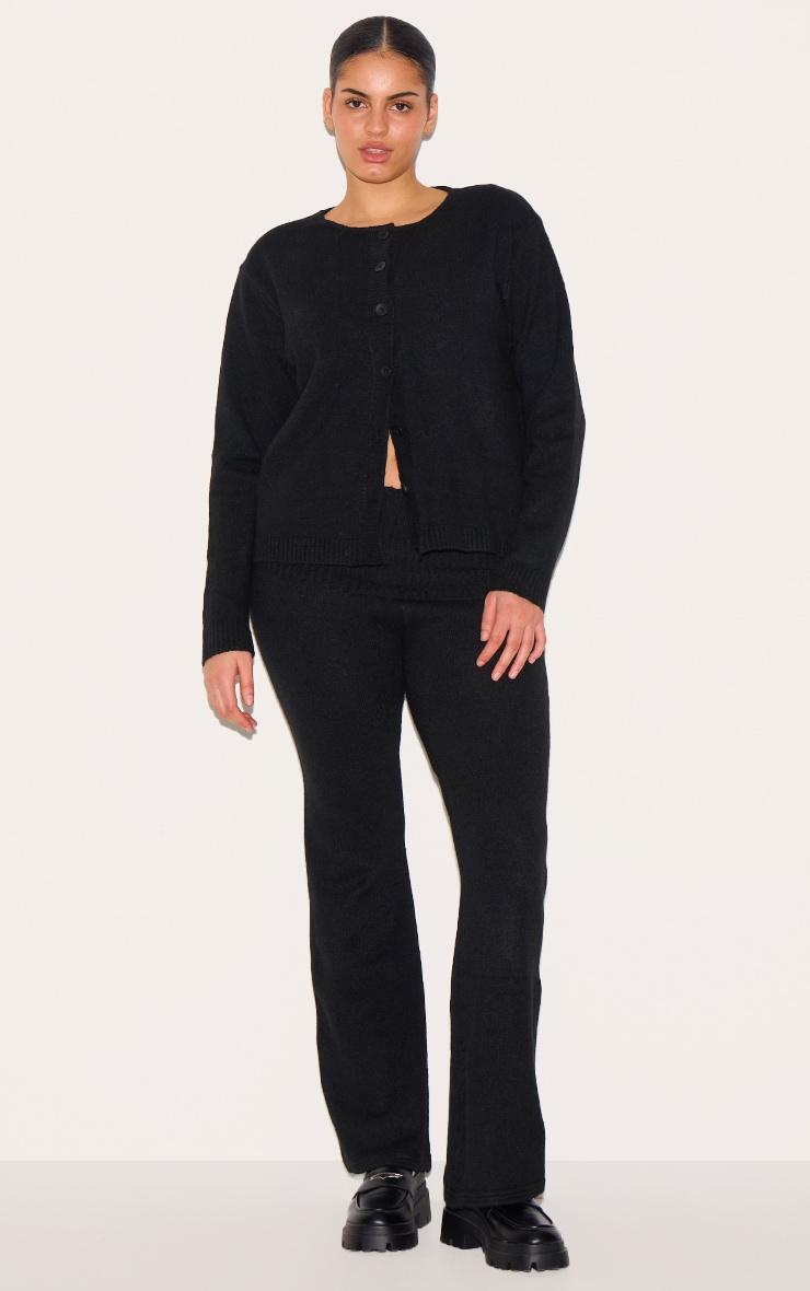 Plus Black Melange Soft Knit Basic Button Up Cardigan Product Image