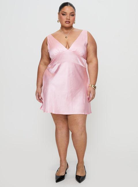Birdette Plunge Mini Dress Pink Product Image