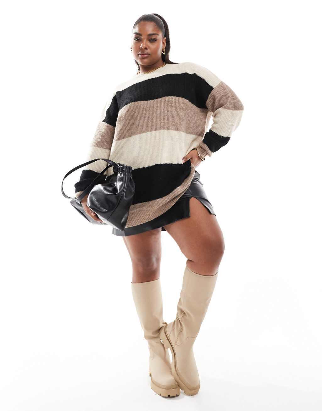 Yours color block sweater in neutral and chocolate Product Image