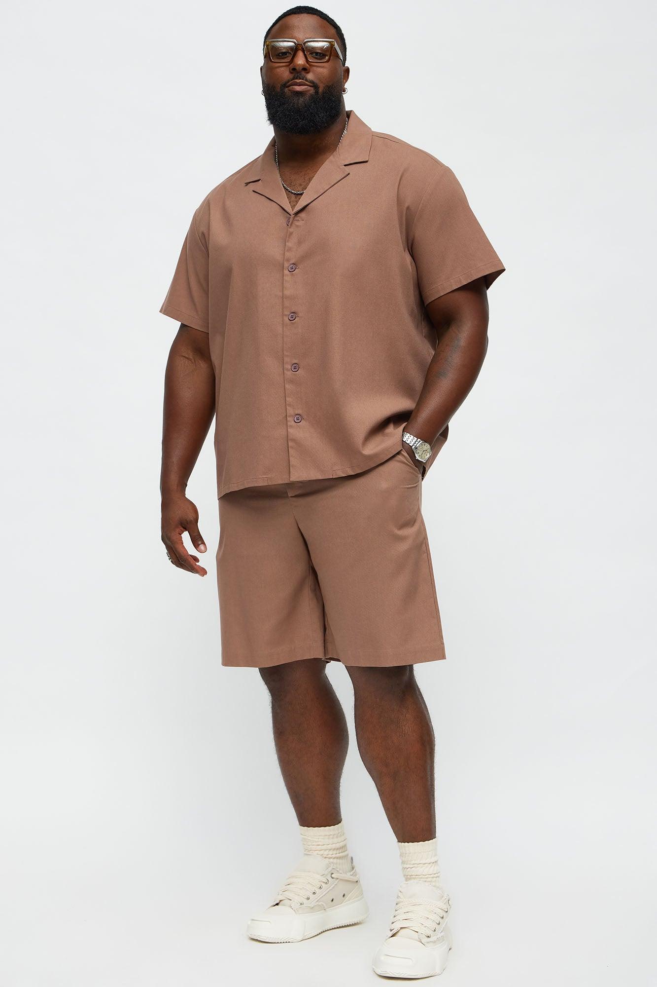 Chai Linen Like Relaxed Shorts - Brown Product Image
