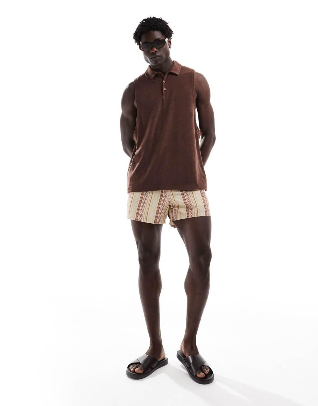 ASOS DESIGN relaxed tank top with polo neck in brown terrycloth Product Image