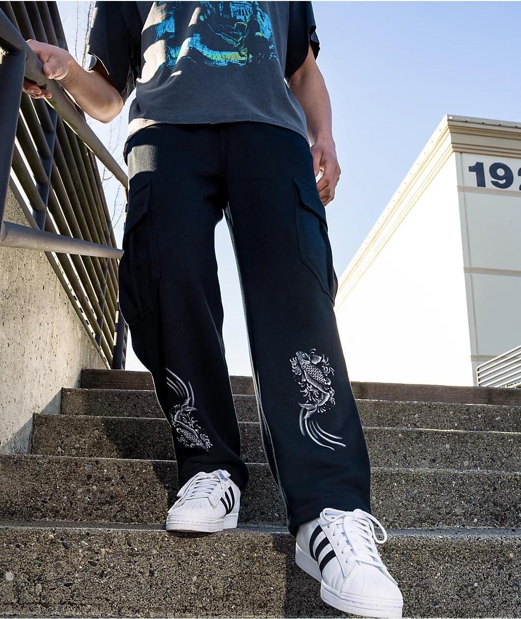 Ninth Hall Airbrushed Koi Black Loose Fit Cargo Sweatpants Product Image