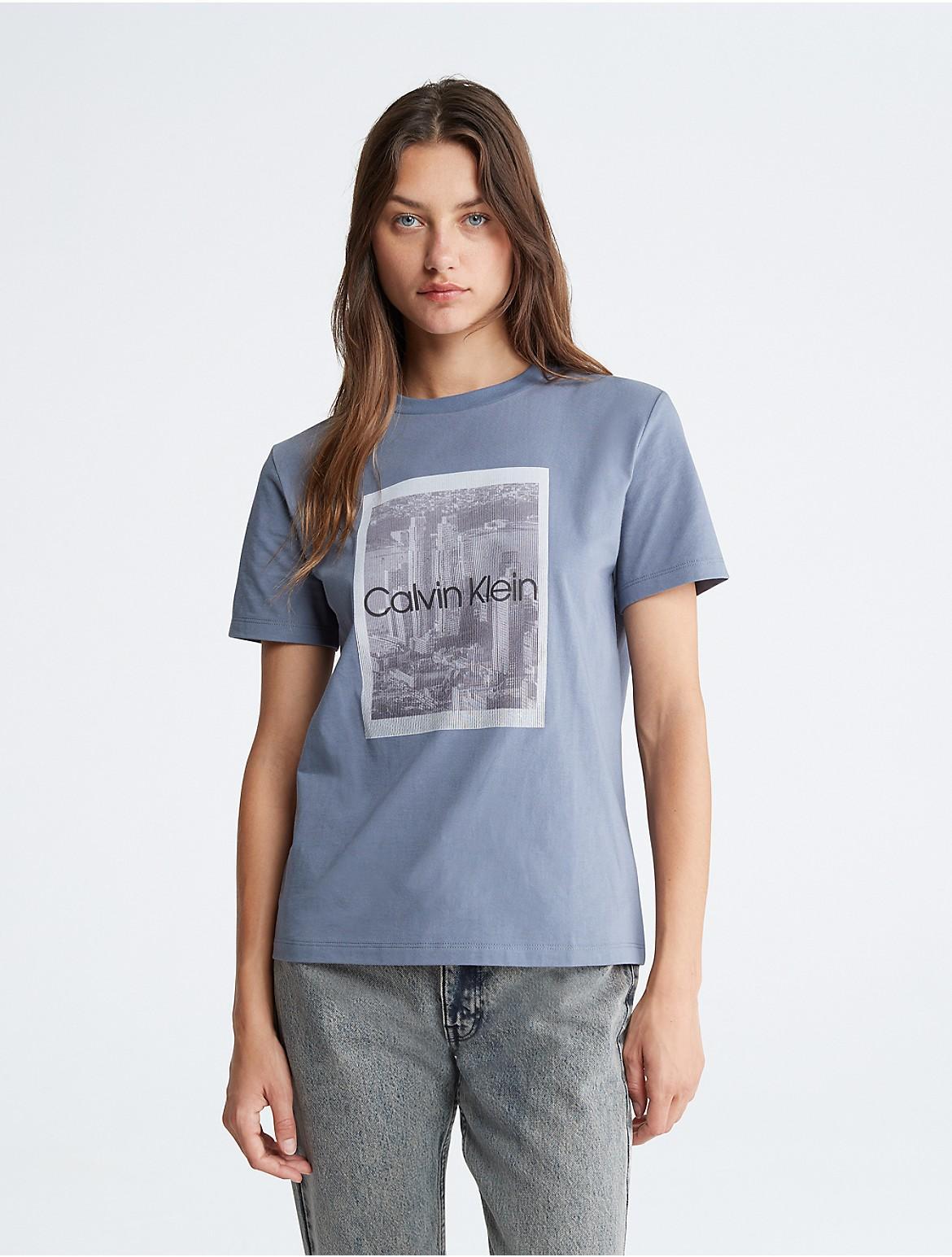 Calvin Klein Womens Floral Blur Graphic Relaxed T-Shirt - White - XS Product Image