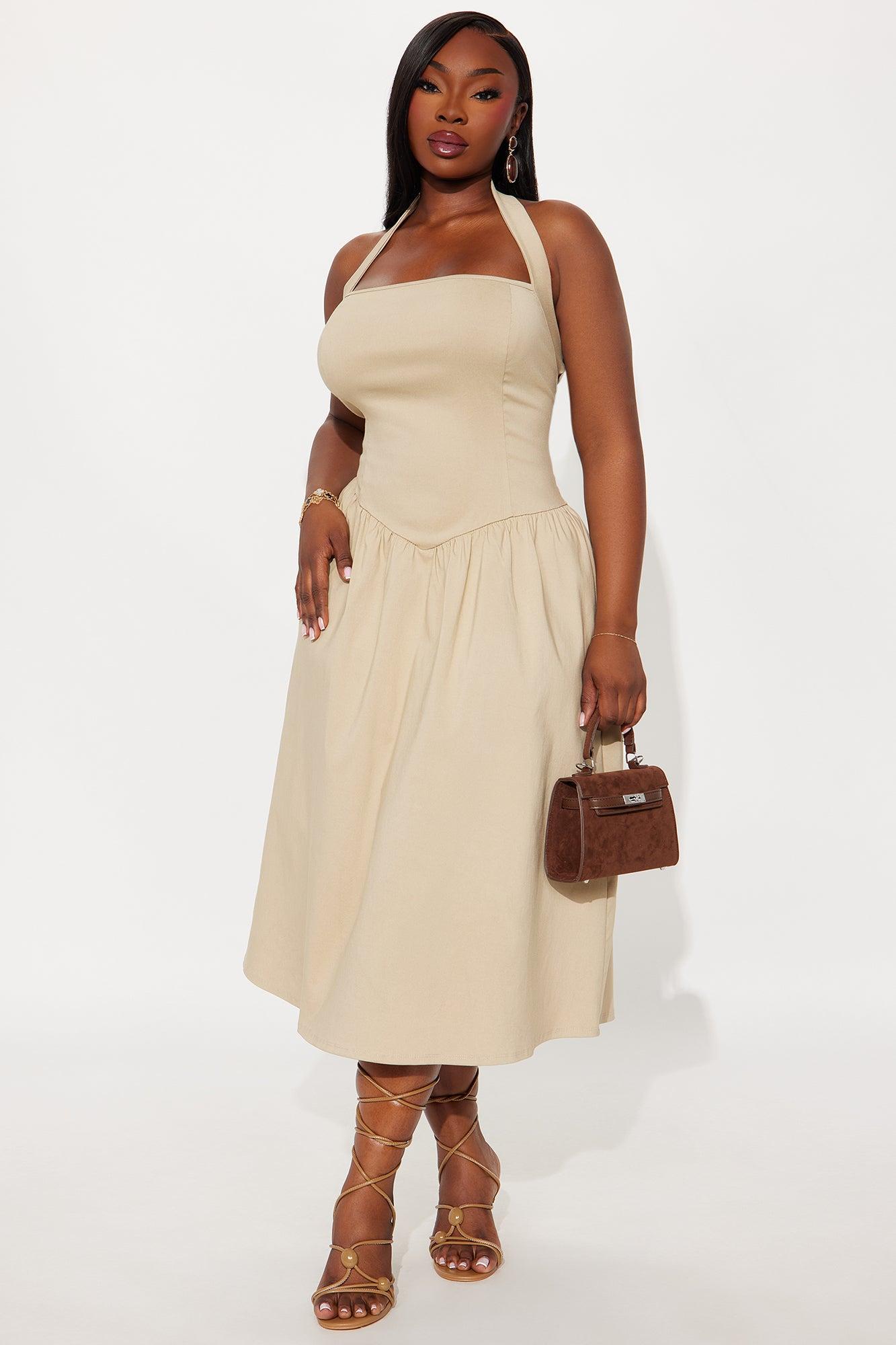 Phoebe Halter Ponte Midi Dress - Taupe Product Image