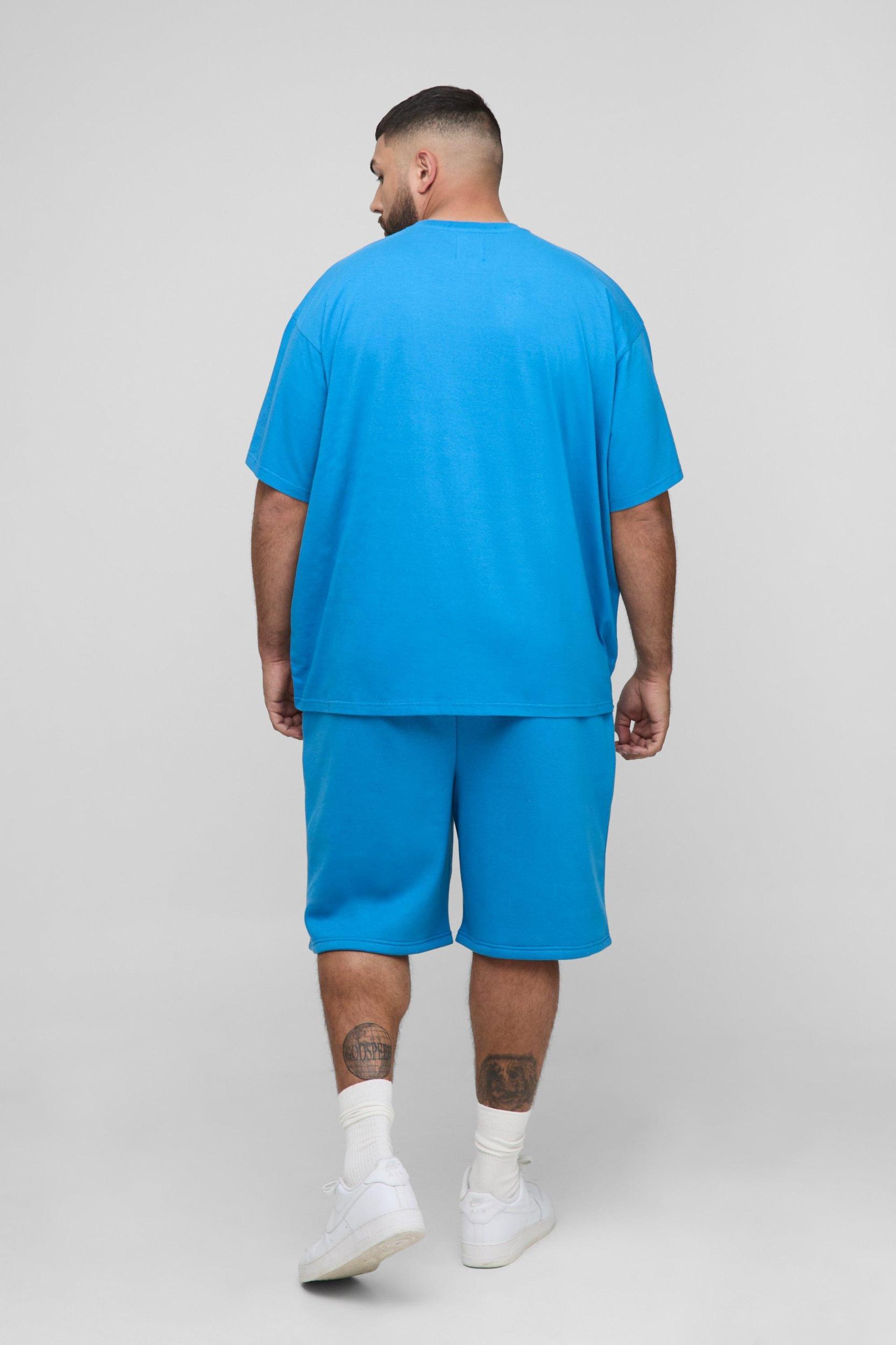 Plus Oversized Pour Homme Print T-Shirt & Short Set | boohooMAN USA Product Image