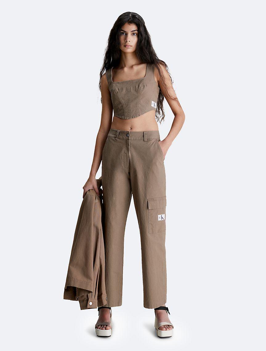 Calvin Klein Women's Cropped Corset Top - Brown - XL Product Image